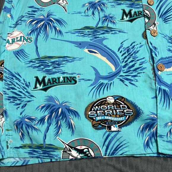 Vintage Reyn Spooner Shirt Mens Large Florida Marlins Hawaiian World Series 03 - Picture 4 of 5